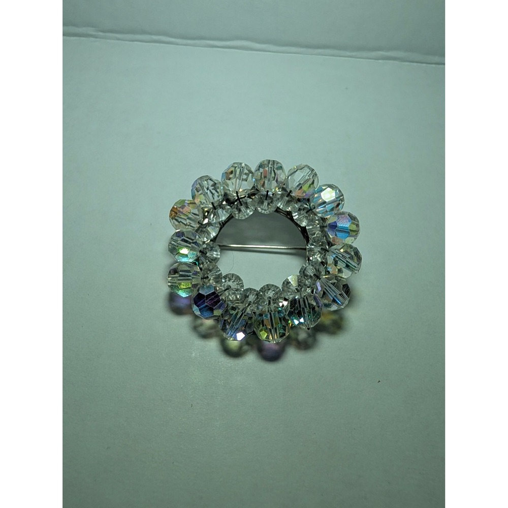 Wreath Brooch OS Clear Good AB Crystal Iridescent Vintage Aurora Borealis